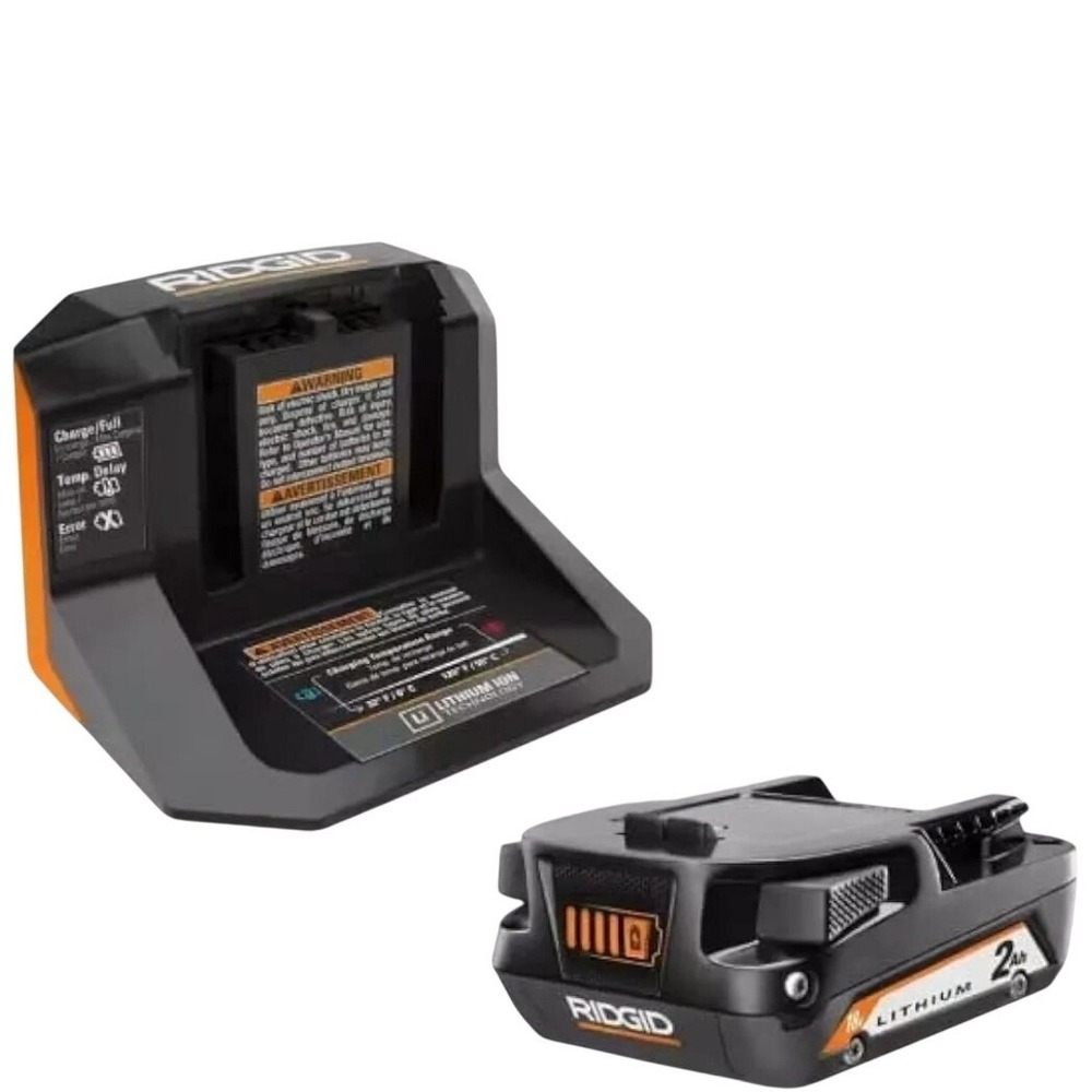 Ridgid 18V 2Ah Lithium Ion Battery R87002 and Charger Set Black Orange New